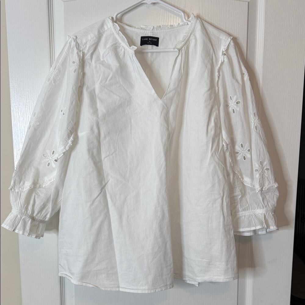 Lane Bryant 3/4 Sleeve White Cotton Blouse Top Size 20
